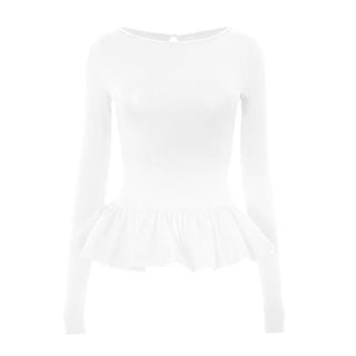 Ruched long sleeve round neck hollow out ruffle cut out top