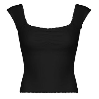 Cap sleeve ribbed bowknot textured lace hem top