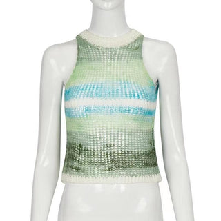 Contrast crochet knit sleeveless crop top