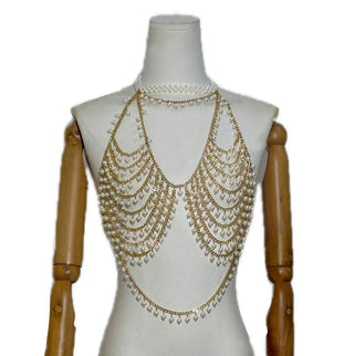 Halter hollow out beaded metal chain cut out top