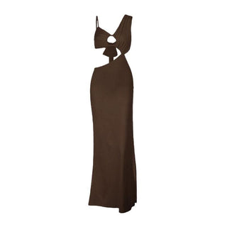 Irregular hollow out ruched solid cut out maxi dress