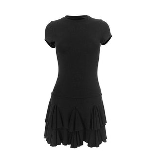 Crewneck short sleeve pleated solid mini dress- Final Sale