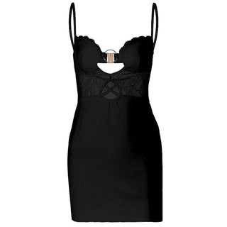 O ring lace ruched button backless cami mini dress