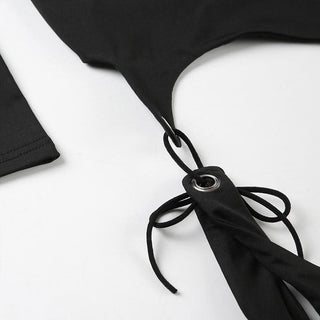 High neck long sleeve hollow out self tie bodysuit