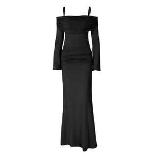 Ruched long sleeve off shoulder cami maxi dress