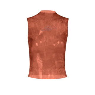 Sheer mesh beaded print crewneck sleeveless top