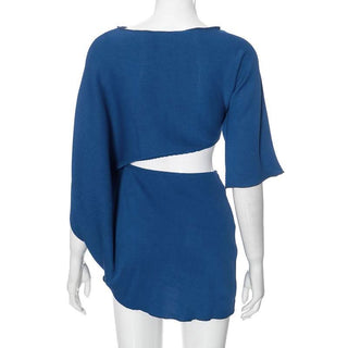 Irregular hollow out ribbed solid cut out mini dress