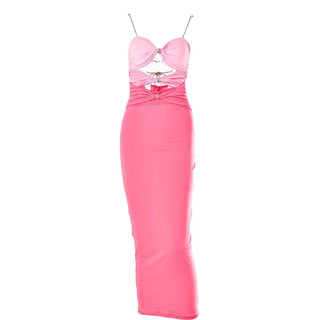 Hollow out contrast patchwork bowknot backless self tie cut out maxi dress - Final Sale