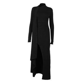 Long sleeve slit high neck solid maxi dress-final-sale
