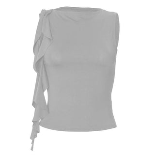 Ruffle crewneck solid irregular top