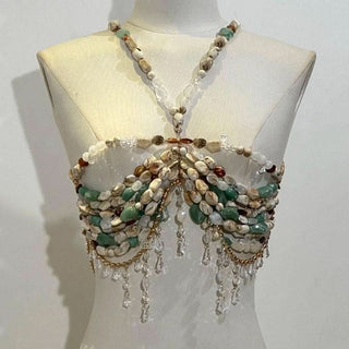 Beaded hollow out metal chain cami cut out top