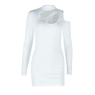 Long sleeve hollow out irregular solid cut out mini dress