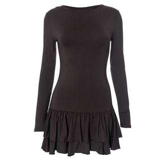 Ruched long sleeve crewneck solid mini dress