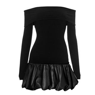 Ruched long sleeve off shoulder contrast mini dress