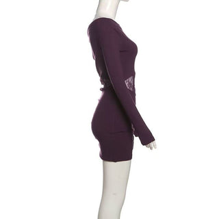 Long sleeve off shoulder ruched drawstring lace mini dress