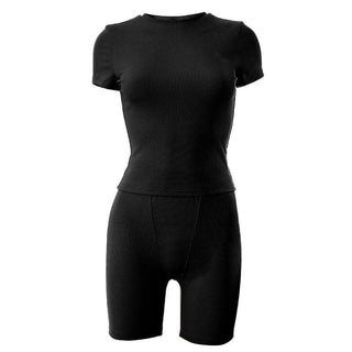 Short sleeve crewneck solid ribbed pant set