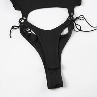 High neck long sleeve hollow out self tie bodysuit