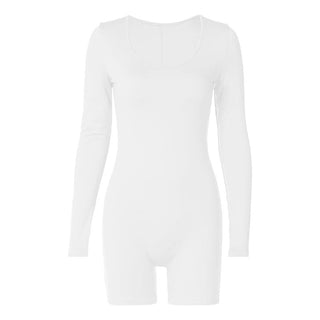 Solid u neck long sleeve romper