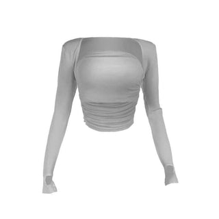 Ruched long sleeve gloves solid 2 piece tube top