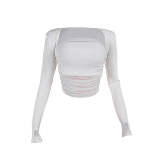 Ruched long sleeve gloves solid 2 piece tube top