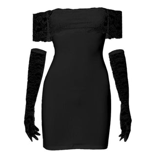 Off shoulder gloves patchwork lace mini dress