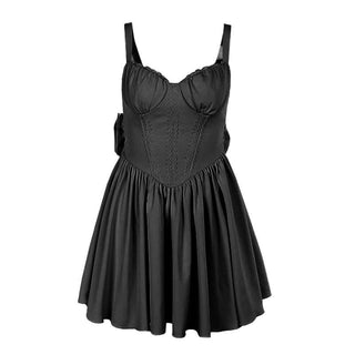 Bowknot v neck smocked ruched cami mini dress