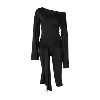 Irregular long sleeve medium rise solid pant set