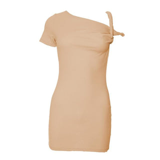 Short sleeve one shoulder ruched solid mini dress