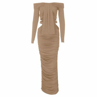 Off shoulder long sleeve hollow out cut out maxi dress