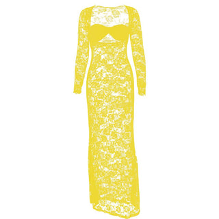 Long sleeve lace see through sweetheart neck maxi dress
