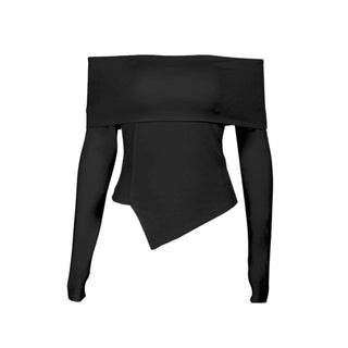 Long sleeve off shoulder irregular ribbed backless top