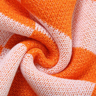 Turnover collar button drawstring plaid knitted pant set