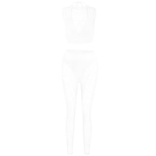 Crewneck hollow out mesh medium rise pant set