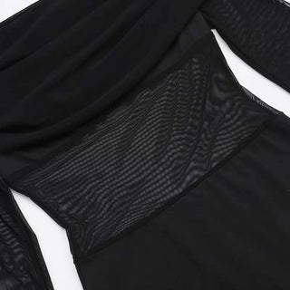 Off shoulder long sleeve mesh ruched maxi dress