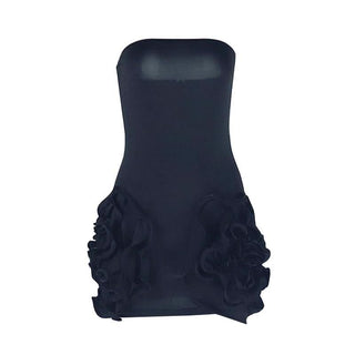 Flower applique solid backless tube mini dress
