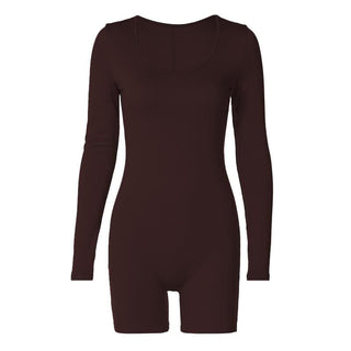 Solid u neck long sleeve romper