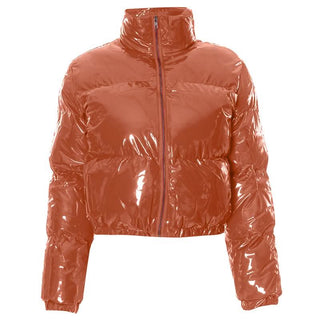 Long sleeve turnover collar zip-up PU leather top