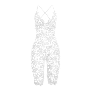 Lace v neck see through cross back solid romper