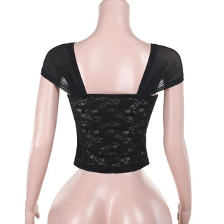 Hollow out lace cap sleeve v neck solid cut out top