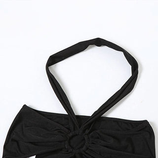 Halter hollow out ruched low rise crop pant set