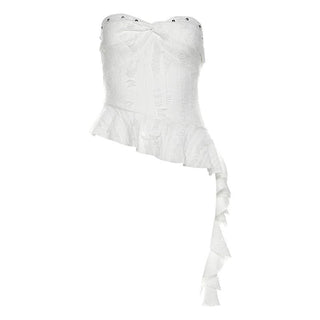 Irregular ruffled sweetheart neck camouflage backless tube top