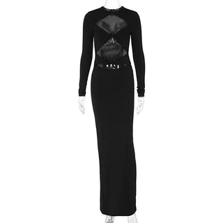 Crewneck long sleeve hollow out cut out maxi dress