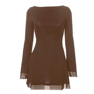 Long sleeve round neck self tie backless mini dress