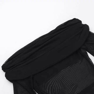 Off shoulder long sleeve mesh ruched maxi dress