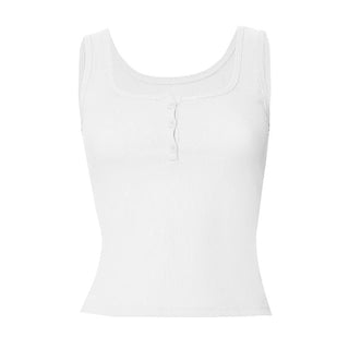 Square neck button ribbed tank top