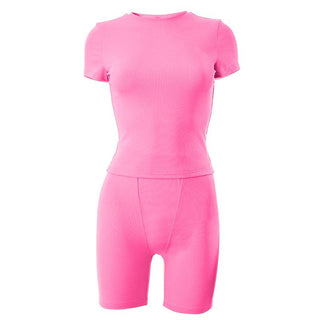 Short sleeve crewneck solid ribbed pant set