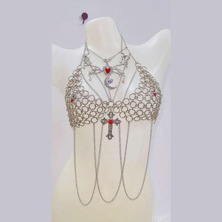 Halter o ring cross applique metal chain top