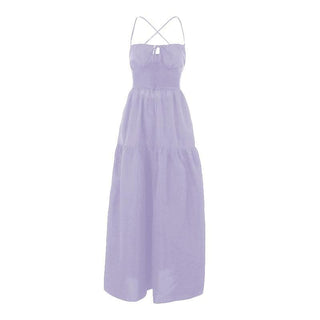 Drawstring ruched cross back backless cami maxi dress