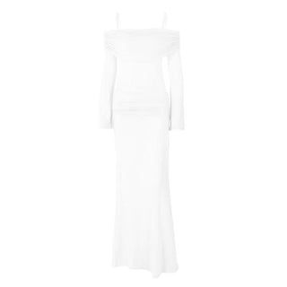 Ruched long sleeve off shoulder cami maxi dress