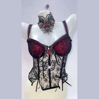 V neck bowknot spider applique cross pattern cami top